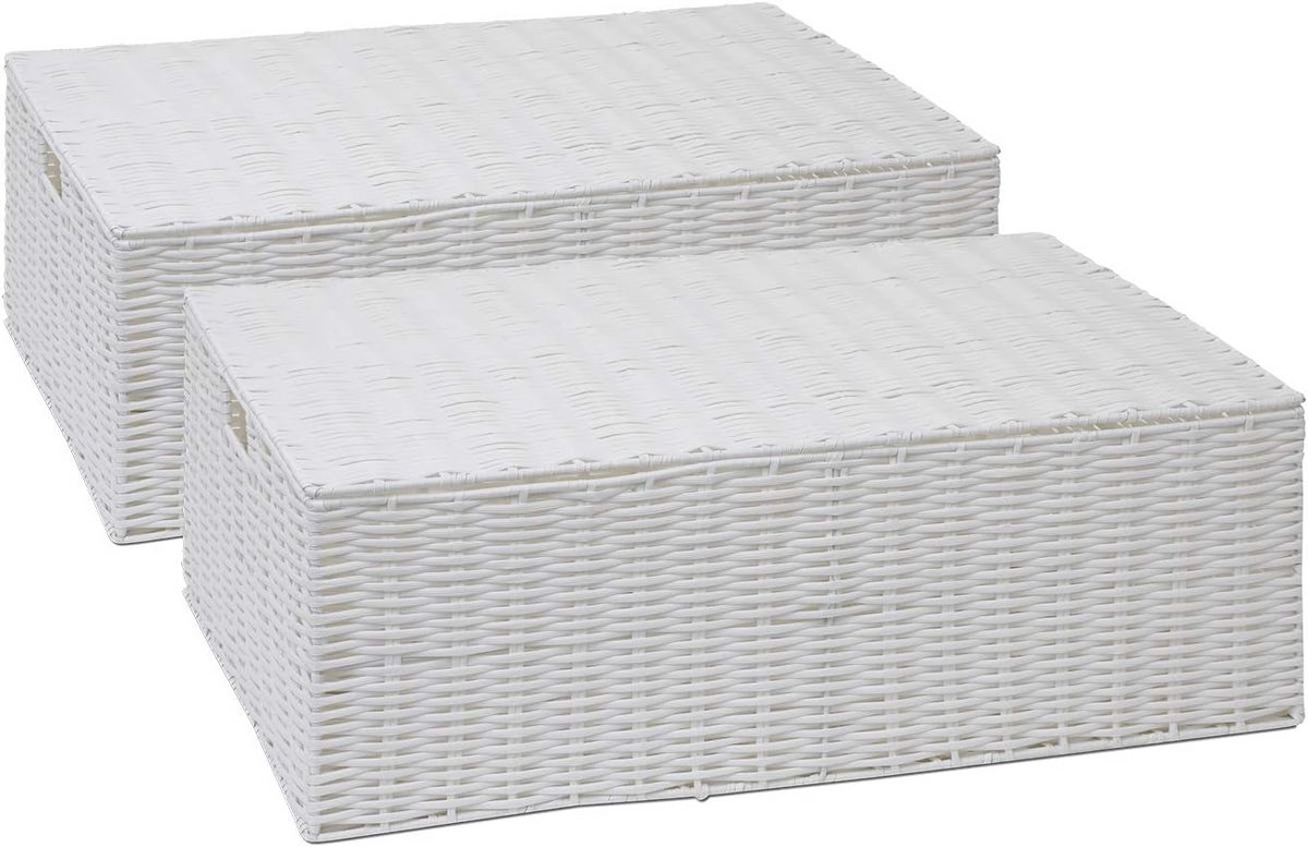 Set van 2 Witte Hars Geweven Opbergdozen Onder Bed met Deksel