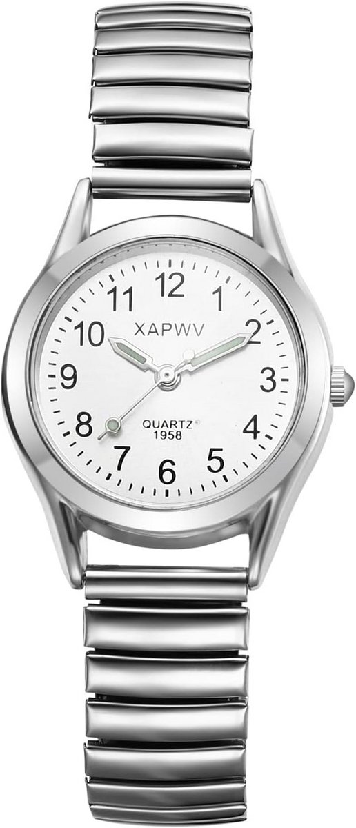 Dames Polshorloge Analoge Quartz met Elastische Band en Groot Cijferdisplay - Lichtgevende Wijzers