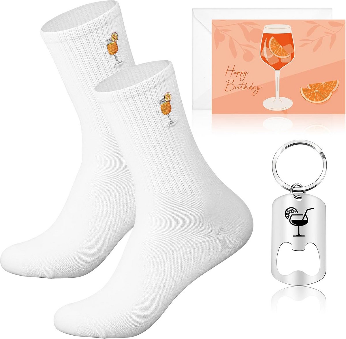 Cadeauset Cocktail Liefhebber met Flesopener Sleutelhanger en Thema Sokken