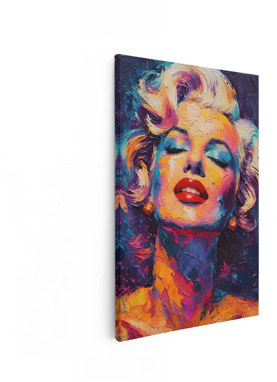 Artaza Canvas Schilderij Kleurrijk Portret van Marilyn Monroe in Expressionistische Stijl met Dikke Verfstreken - 60x90 cm - Wanddecoratie Woonkamer - Schilderijen - Muurdecoratie