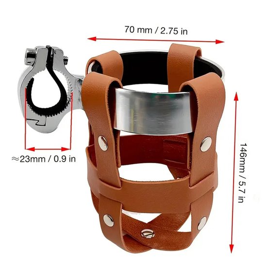 Bidonhouder voor op de fiets - Bekerhouder - fiets accessoires - Leer - Bekerhouder voor op het stuur - Koffie voor op de fiets - Eenvoudig te installeren - Zwart — afbeelding 5
