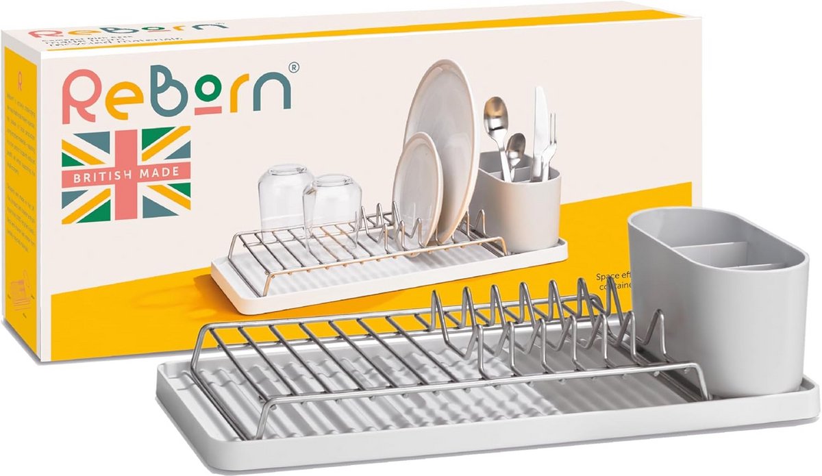 Afdruiprek Compact RVS met Bestekmand - Gemaakt van Gerecycled Materiaal