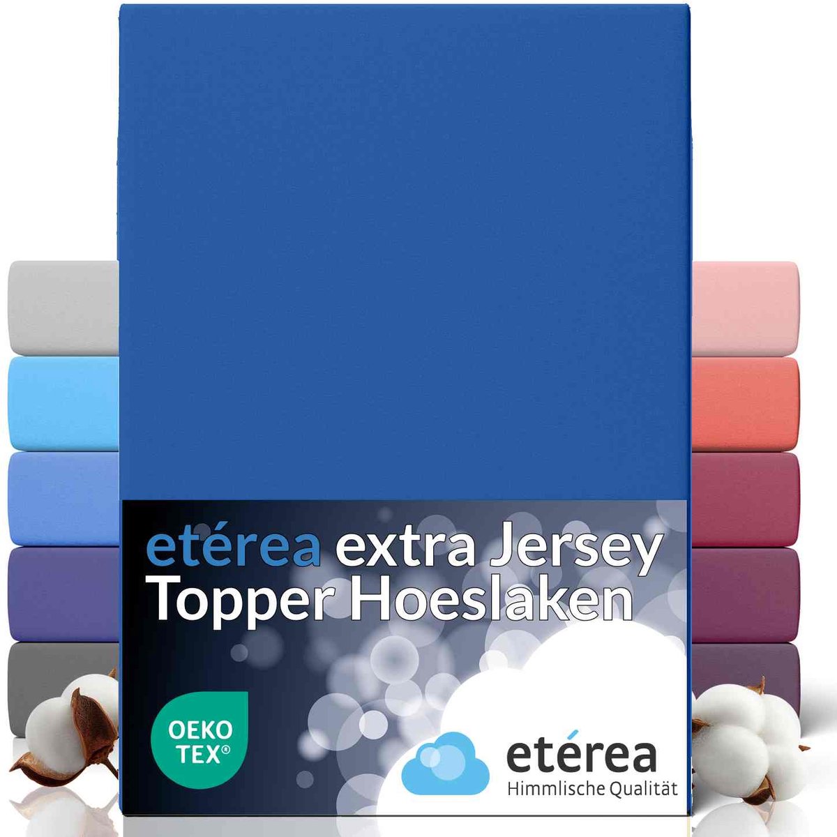 etérea Extra Jersey Hoeslaken 180x200 - 200x220 cm - Topper 10 cm - Oekotex - 100% katoen - Blauw