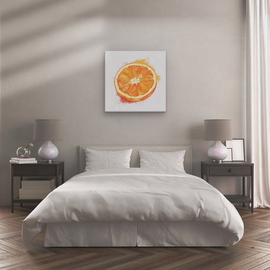 Artaza Canvas Schilderij Sinaasappel - 90x90 cm - Wanddecoratie Fruit - Muurdecoratie Aquarel - Decoratie Keuken - Oranje