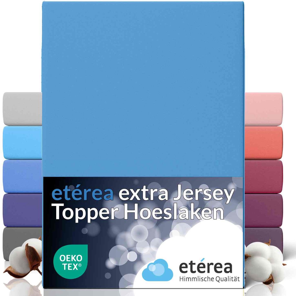 etérea Extra Jersey Hoeslaken 140x200 - 160x220 cm - Topper 10 cm - Oekotex - 100% katoen - Blauw