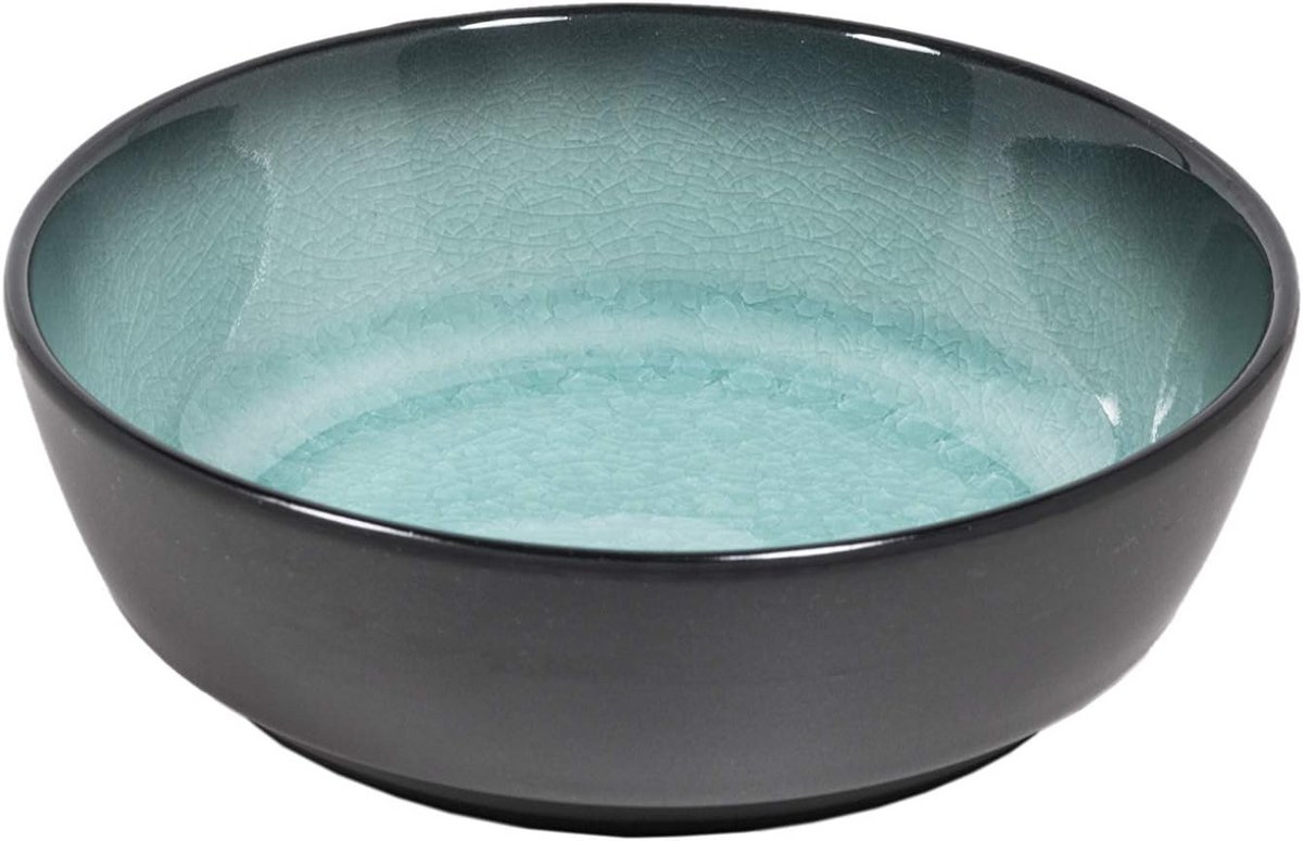Set van 4 Grote Stoneware Serveerschalen Aqua Ø18.5 cm