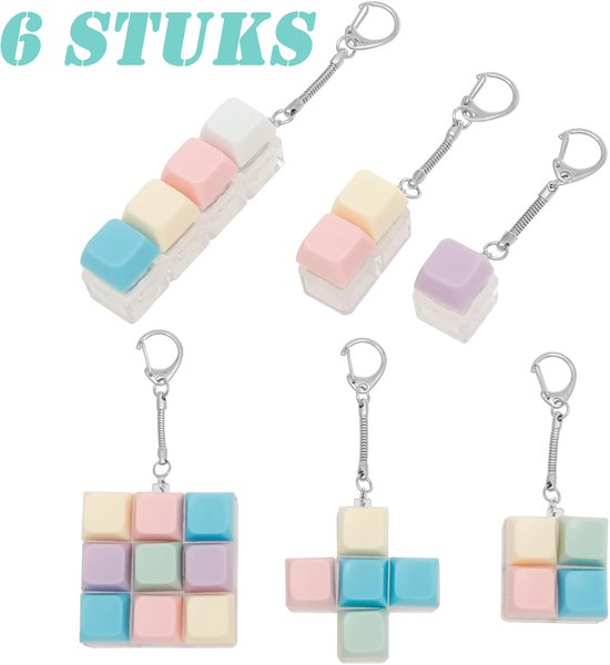 Lot De 6 Porte-clés Anti-stress En Forme De Touches De Clavier – Couleurs Macaron, Interrupteurs Bleus V2, Base Acrylique, Anneau Zinc | Clic Satisfaisant, Décoration De Bureau, Cadeau Rigolo
