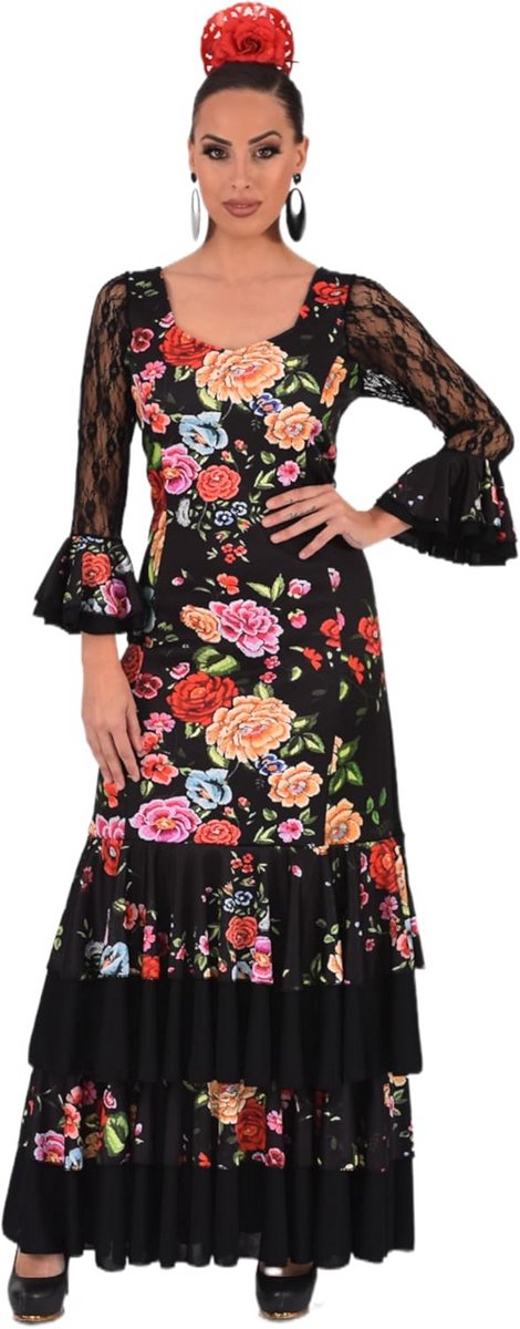 Lange Flamenco Jurk voor Dames met Ruches en Bloemenprint