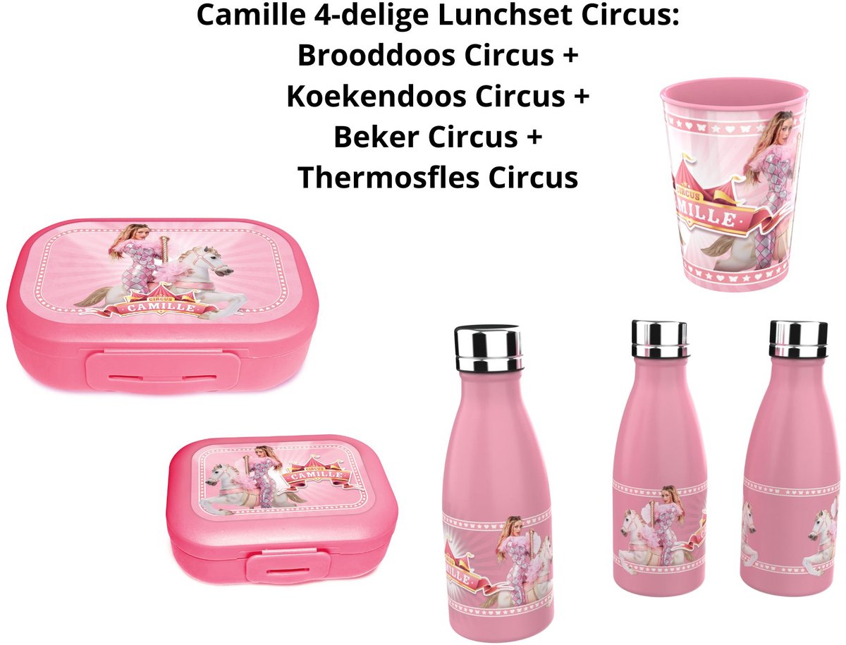 Camille Dhont - Camille 4-delige lunchset: Brooddoos Circus + Koekendoos Circus + Beker Circus + Thermosfles 350ml Circus