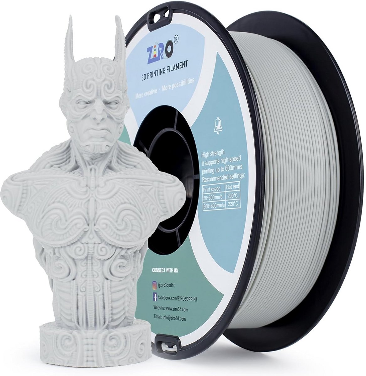 3D Printer Filament 1.75mm Grijs PLA - Hoge Printsnelheid 600 mm/s - 1kg - Zeer Nauwkeurig