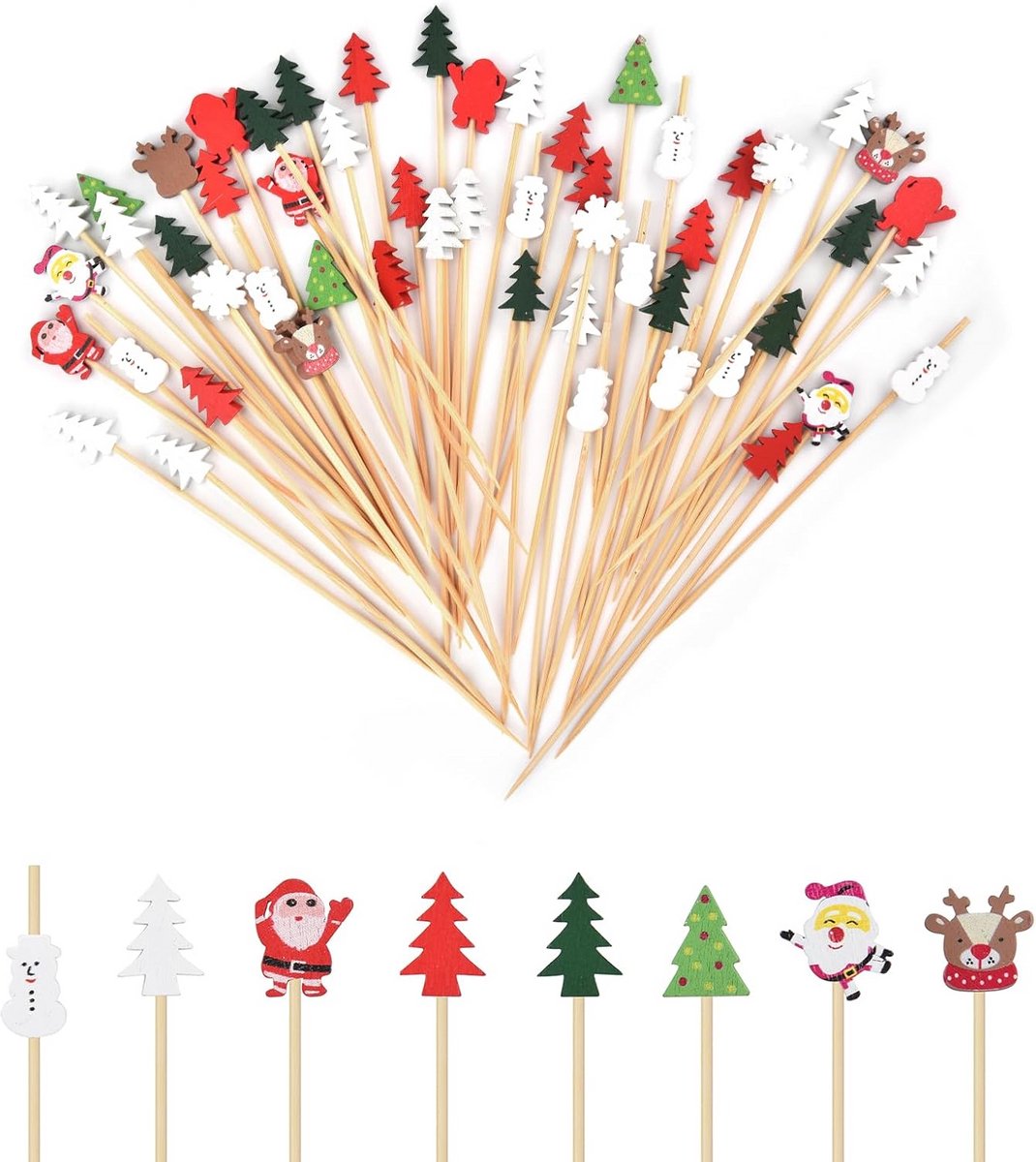 100 Stuks Kerst Cocktailprikkers voor Voorgerechten en Feestdecoratie