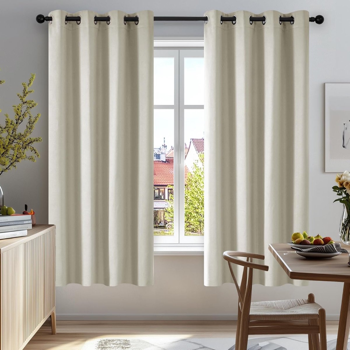 Famanu Verduisteringsgordijn met Ringen - Crème - 2 stuks Thermogordijn voor Woonkamer - Gordijn Warmte - isolatie - cm (B x H)