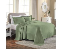 Famanu – Hoogwaardige solitaire katoenen 3 - delige bedsprei - set - woonkamerdecoratie - gedetailleerd en geweven - 2 kussenslopen - luchtige deken - gewatteerde bedsprei - 4 seizoenen - accent - Queen - groen (sage)