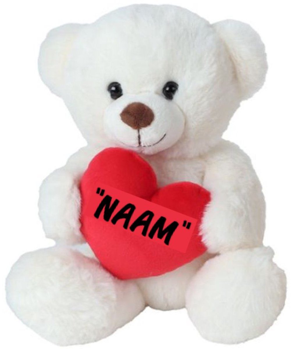 Take Me Home pluche beer wit met rood hart Valentijn Gepersonaliseerd met een Naam 21cm