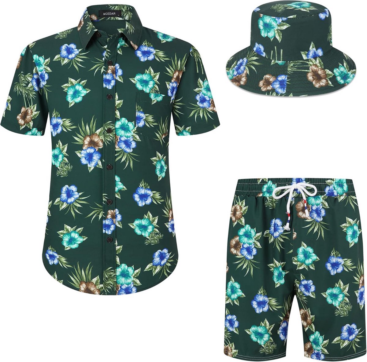 2-Delige Set Heren: Zomeroverhemd met Korte Mouwen en Bijpassende Shorts - Hawaii & Vakantiekleding
