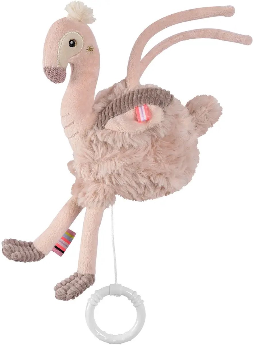 Fehn muziekmobiel flamingo knuffel voor baby’s en peuters - slaapliedje.
