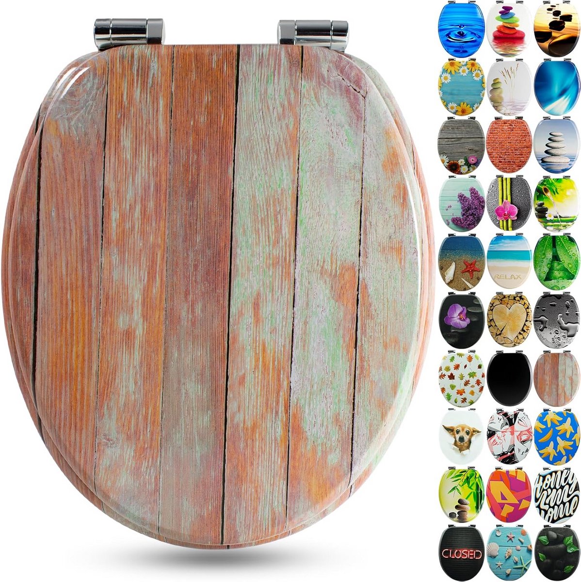 Toiletbril Hout - Zitting Deksel - Badkamer Opfrissen - Softclose Mechanisme - 43.5 x 37.5 cm - Blauw Houtmotief