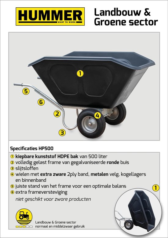 Volume kruiwagen HDPE 500L. 2 wiel van Merkloos	 — afbeelding 2