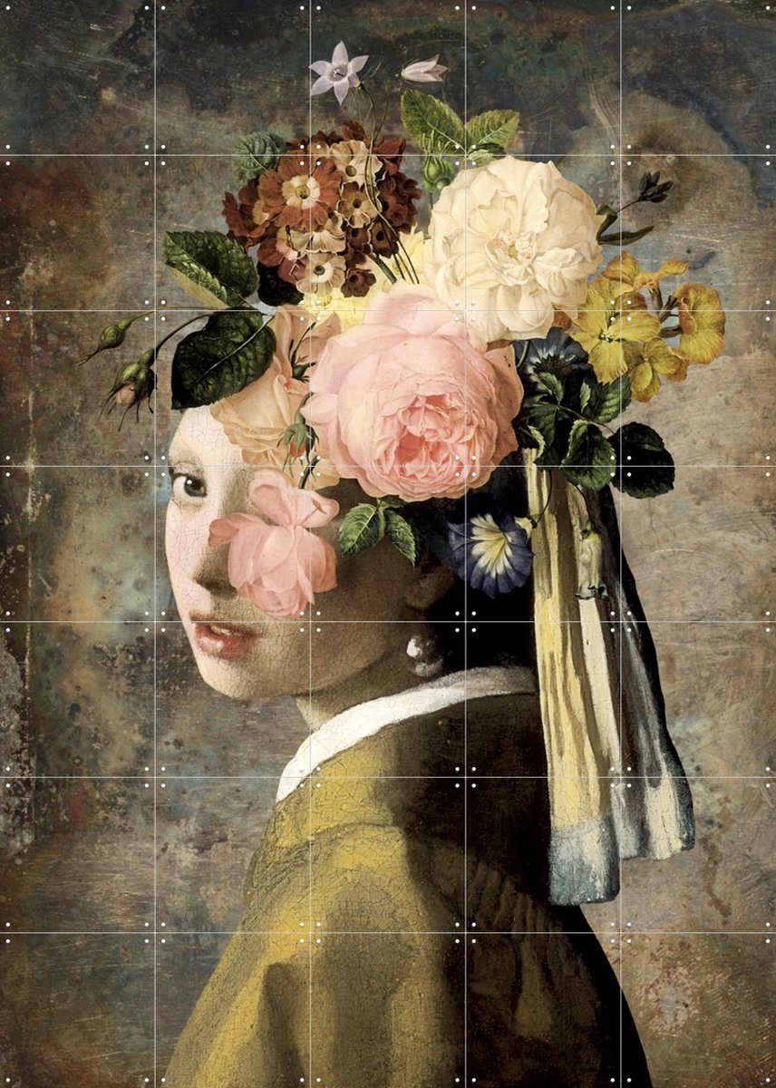 IXXI Meisje met de parel - the metallic edition, Marja van den Hurk - 100 x 140 cm - Gratis ophangtool - Grote wanddecoratie en posters - Grafisch