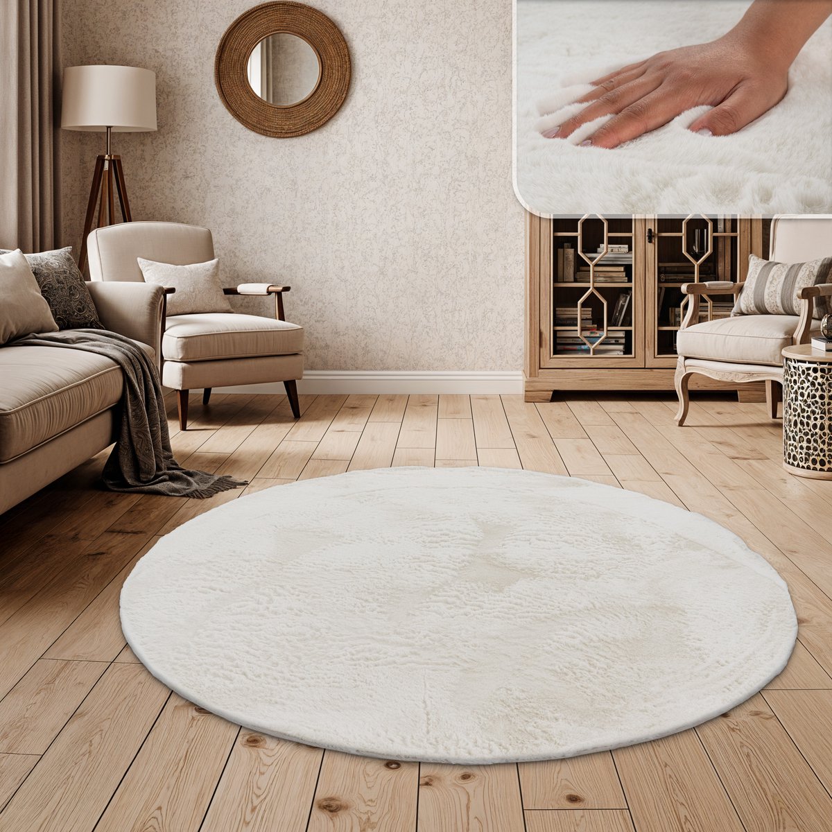 Paco Home Hoogpolig vloerkleed woonkamer kunstvacht superzacht effen 120 cm Rund