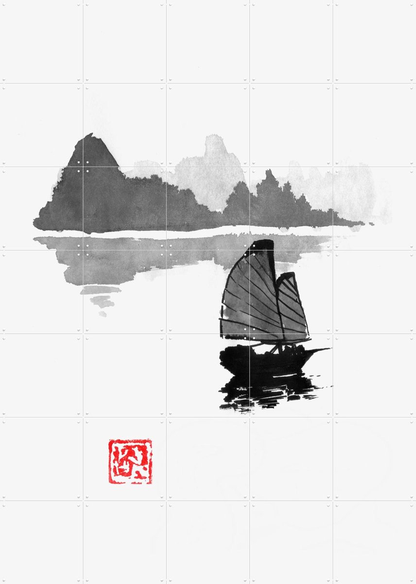 IXXI Boat, Péchane - 100 x 140 cm - Gratis ophangtool - Grote wanddecoratie en posters - Minimalisme, Ukiyo-e, Klassiek, Aquarel, Illustraties