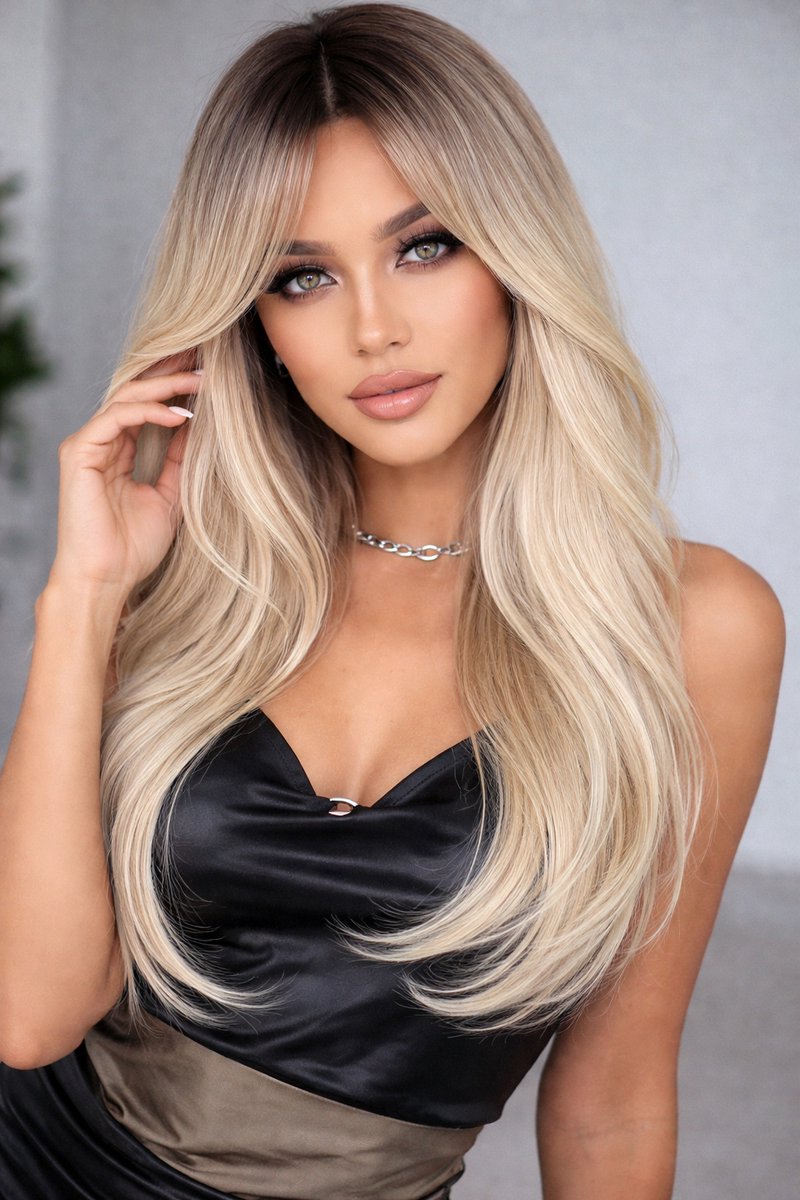 Nifkos - Pruik blond- Pruiken Dames Golvend Half Lang Haar - Wig - Haarwerk - Wasbaar - Donker Blond - Carnaval - 40 cm
