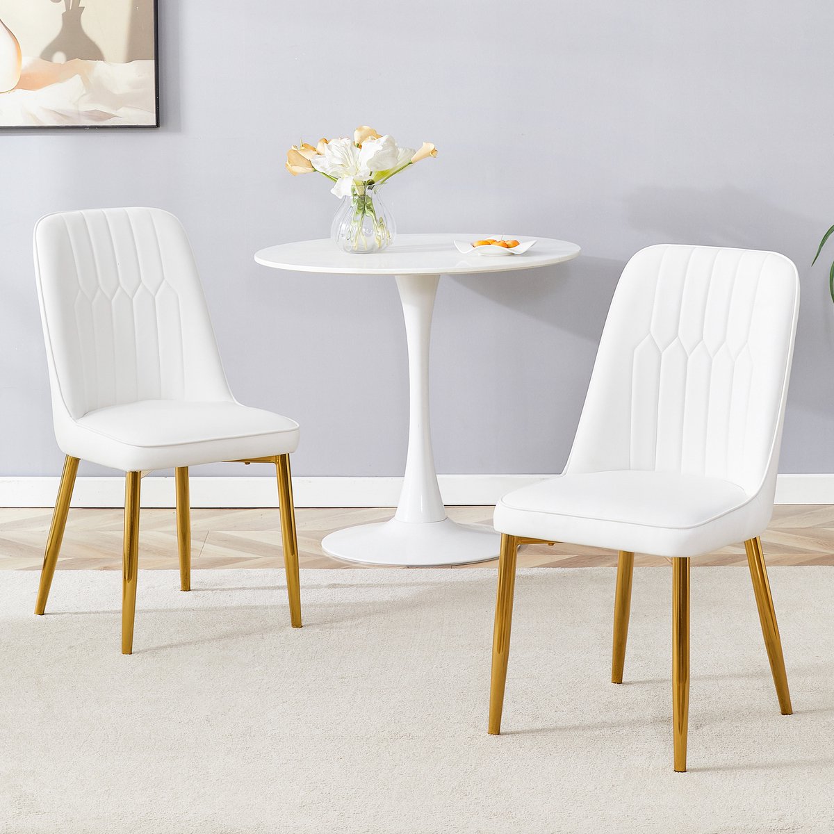 STILVORA Eetkamerstoel Set Van 2 - Pu Leren Bekleding Met Ergonomische Rugleuning - Voor Eetkamer En Keuken - Metaal - Wit;Goud Wit Goud