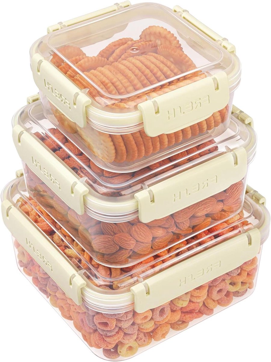 Allecto - Set van 3 Plastic Voedsel Opslagcontainers - Herbruikbaar - Luchtdicht - 530-1500 ml - BPA Vrij - Voor Maaltijd en Lunch - Magnetron Veilig