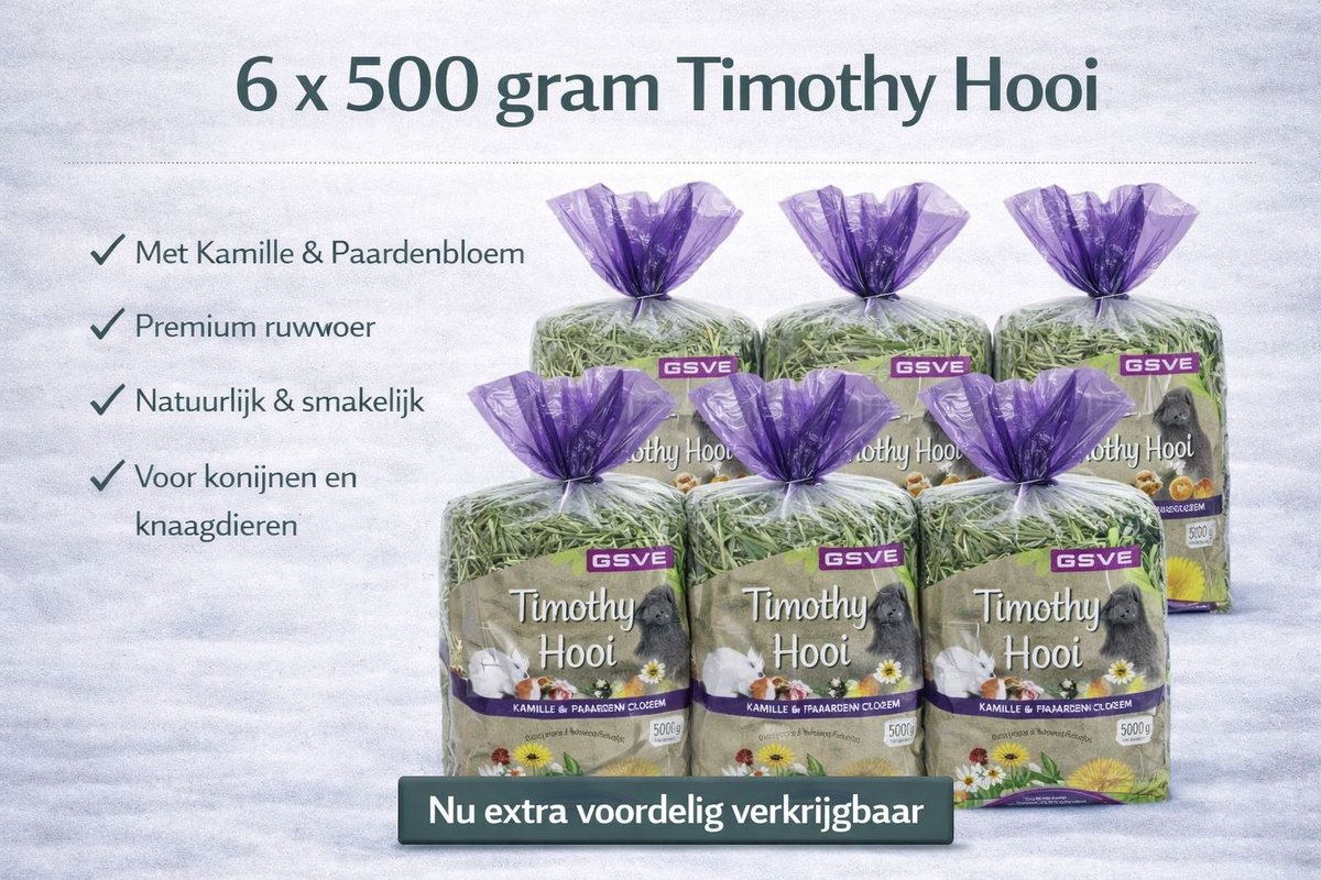 ESVE Timothy Hay Kruidenhooi - Ruwvoer - Kamille & Paardenbloem - 6 x 500 gr. konijnenvoer.