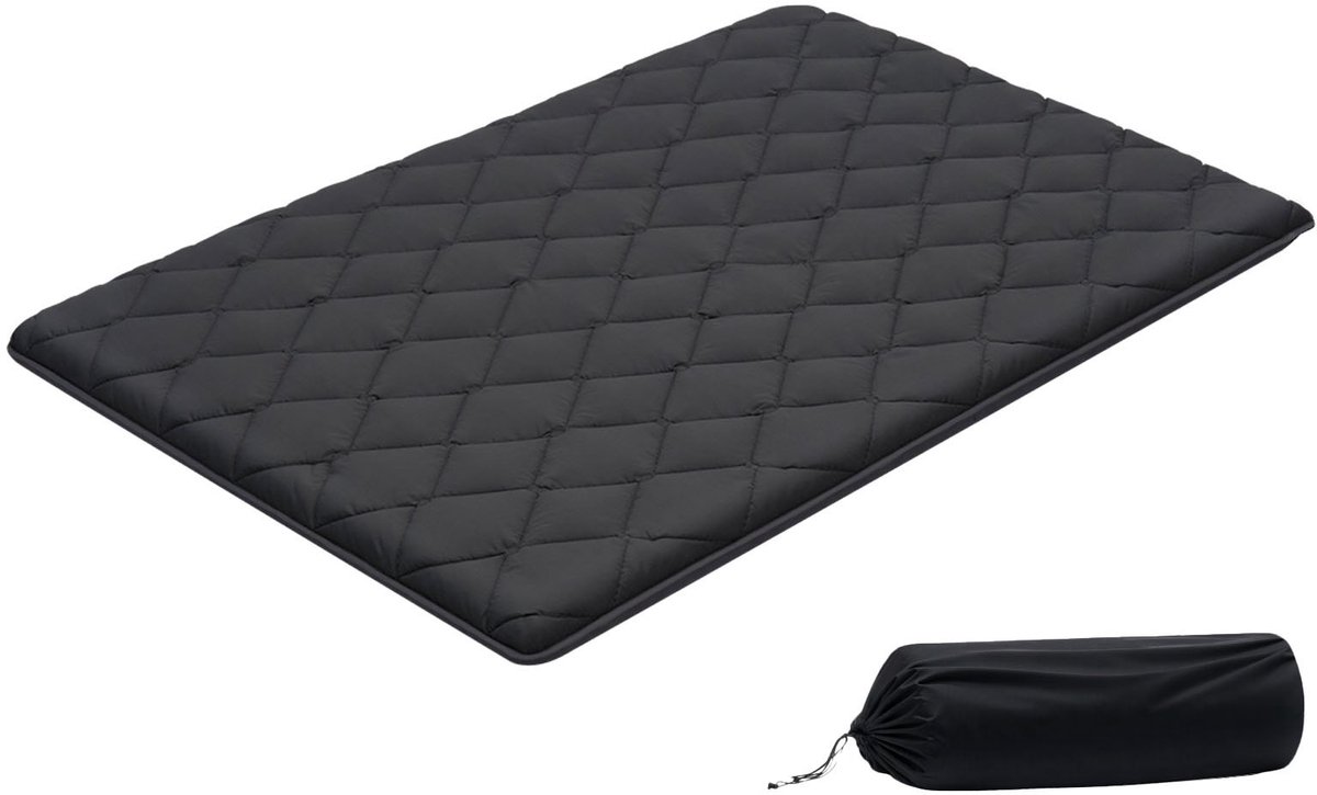 Japanse futonmatras - Tatami vloermatras - Afmeting 203 x 137 x 8,9 cm tweepersoons - Opvouwbaar - Negenlaags - Met opbergtas en bevestigingsset - Voor meditatie & yoga - Zwart
