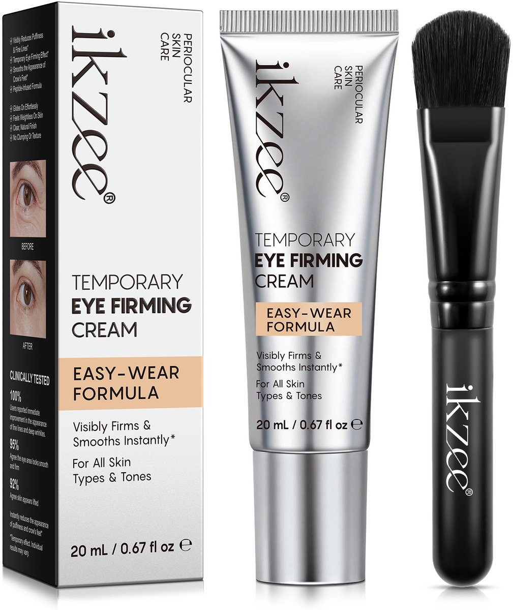 IKZEE Temporary Eye Firming Cream – Oogcrème Tegen Fijne Lijntjes & Wallen – Met Applicatie Brush – 20 ml