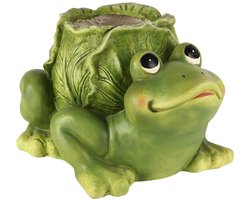 Dekoratief | Bloempot kikker m/kool, groen, magnesium, 33x27x20cm | A260505