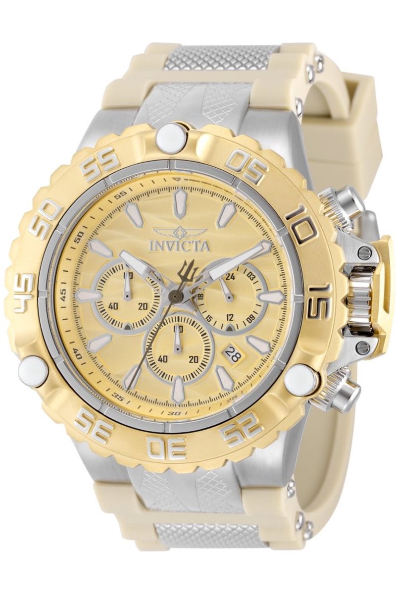 Invicta Subaqua - Poseidon 48553 Heren Horloge - Waterdicht - Analoog - Quartz Uurwerk - Roestvrij Staal met gouden Wijzerplaat - 55mm
