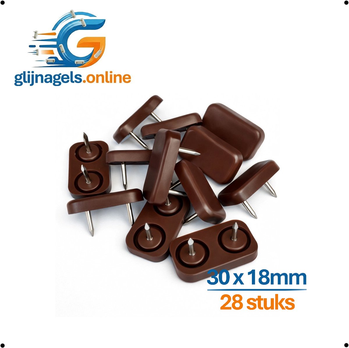 28 STUKS PREMIUM GLIJNAGELS - Glijnagel 30x18mm Bruin – Glijders PVC kunstof - Vloerglijders - Meubeldop - Glijdop - Meubelpoten glijders - Vloerbeschermers - Hout Bescherming tegen krassen en vocht - Geluiddempend - Ook v kasten tafels tuinmeubels