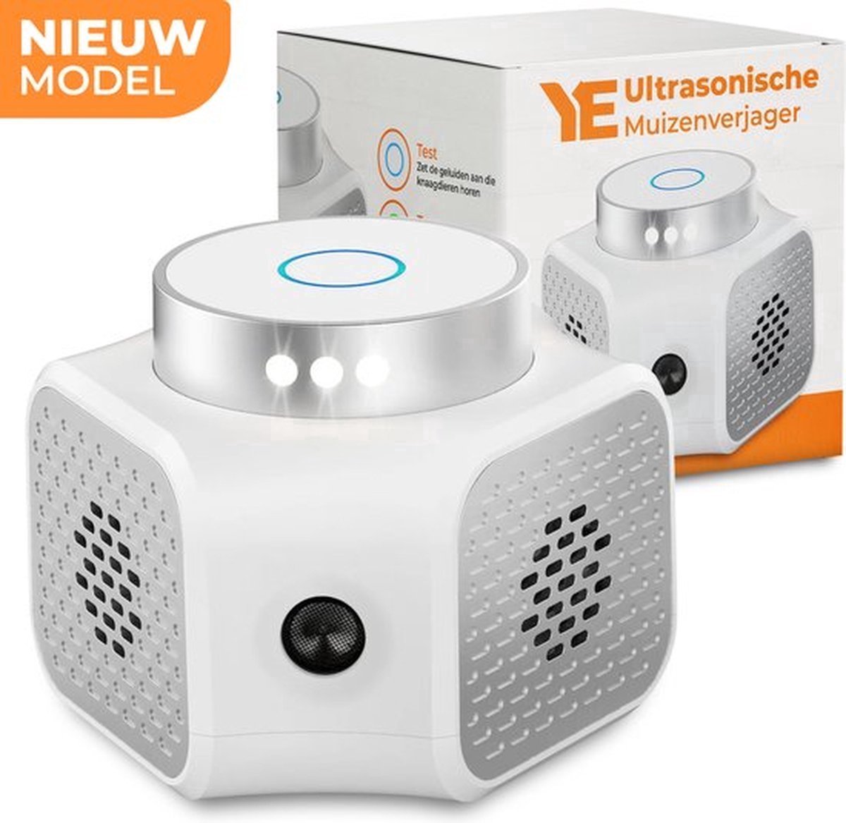 Ultrasone Muizenverjager PRO – Ongedierte Verjager voor Binnen – 360° Bescherming – 4 Modi – Diervriendelijk – Tegen Muizen, Ratten & Insecten – Wit