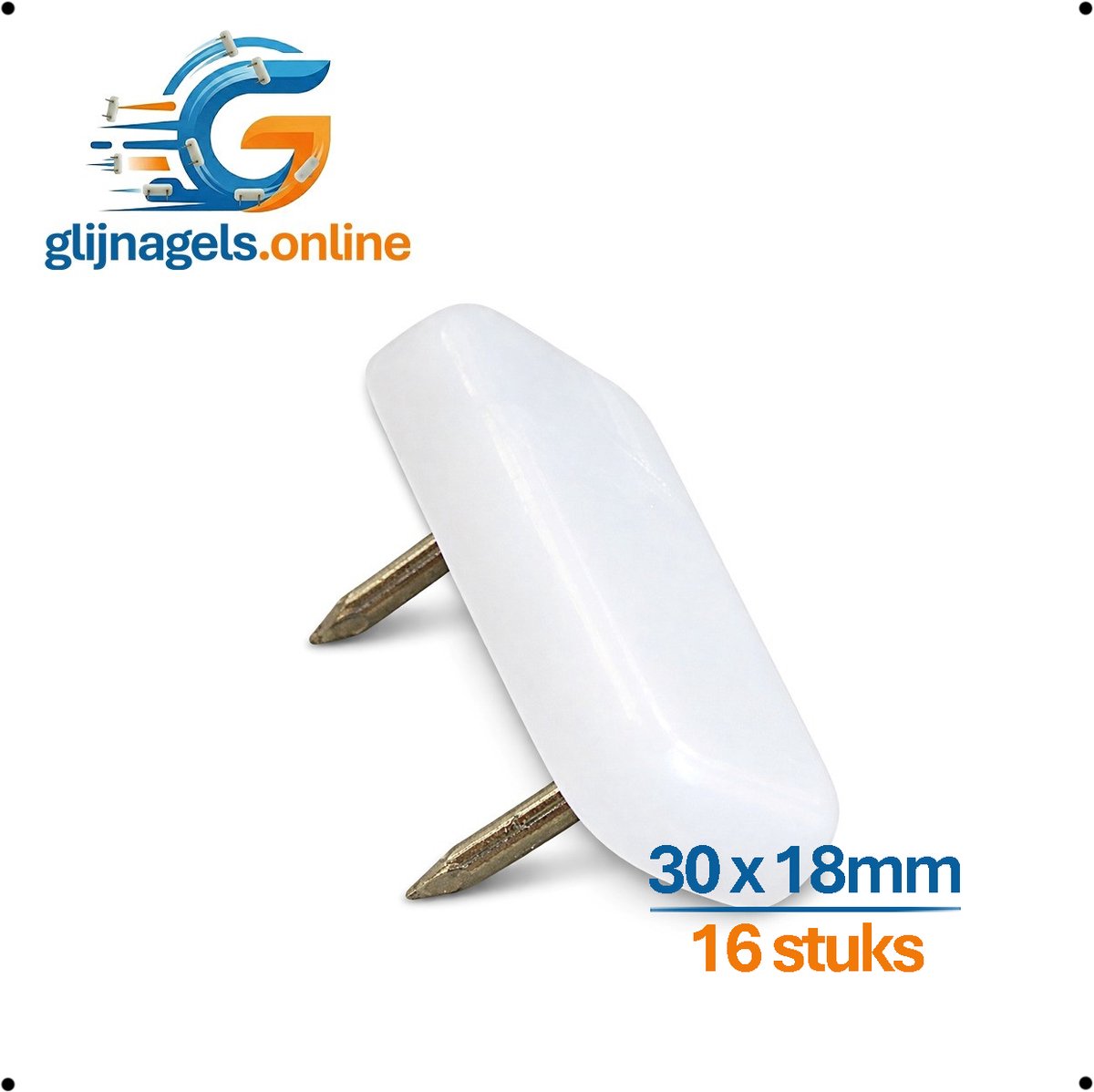 16 STUKS PREMIUM GLIJNAGELS 30x18 mm – PVC meubelglijders – Vloerglijders – Meubeldop – Glijdop – Meubelpoten glijders – Vloerbeschermers – Bescherming tegen krassen en vocht – Geluiddempend – Geschikt voor kasten, tafels en overige meubels