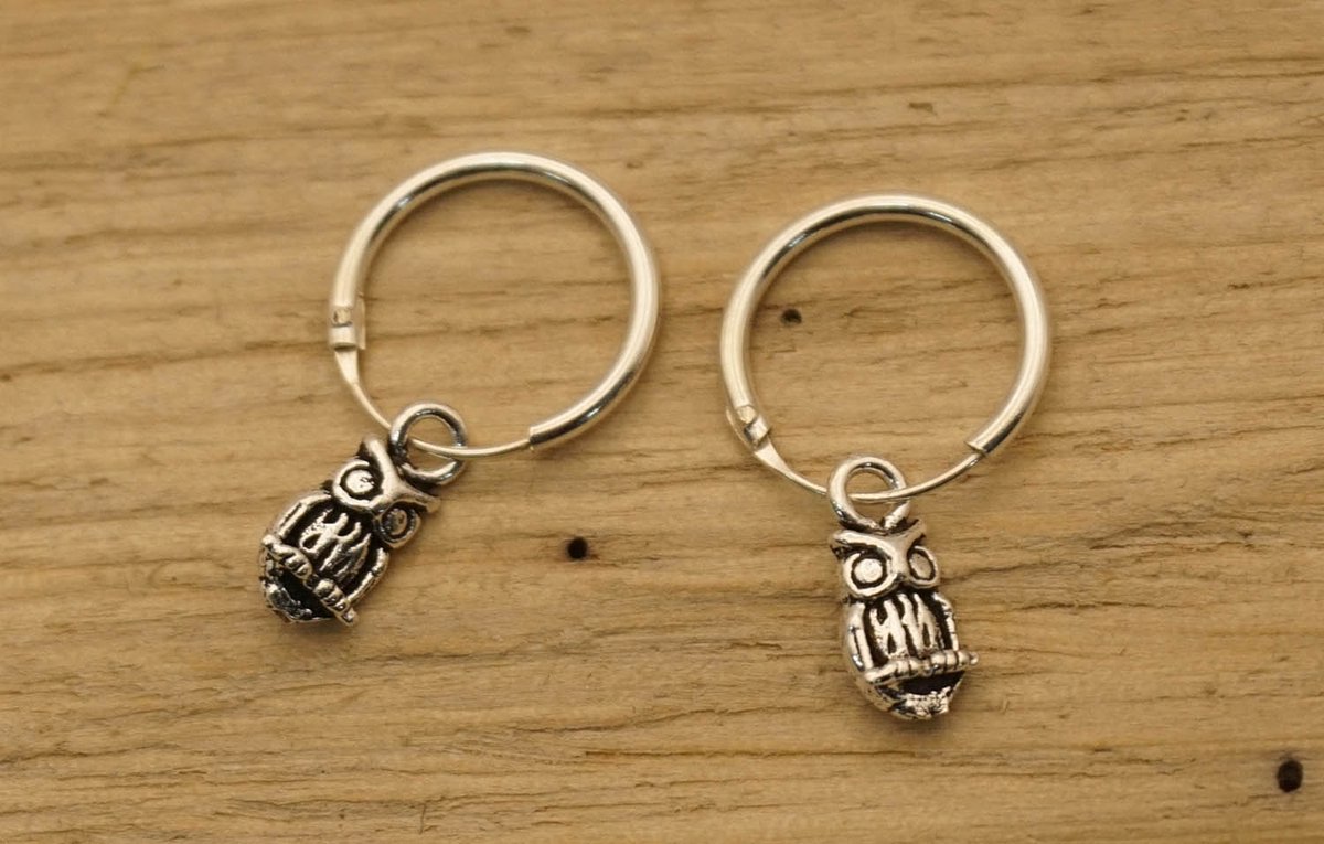 Zilveren oorringen met uiltjes - sterling zilveren uiltjes oorbellen - Oorringen met kleine uilen gemaakte van 925 zilver - leuke dieren oorringen