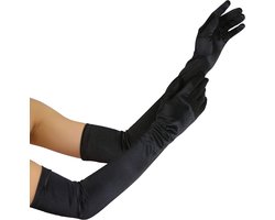 Lange avondhandschoenen Satijnen elleboog Bruidskostuum Bruiloftsfeest Operahandschoenen Stijl voor dames, zwart