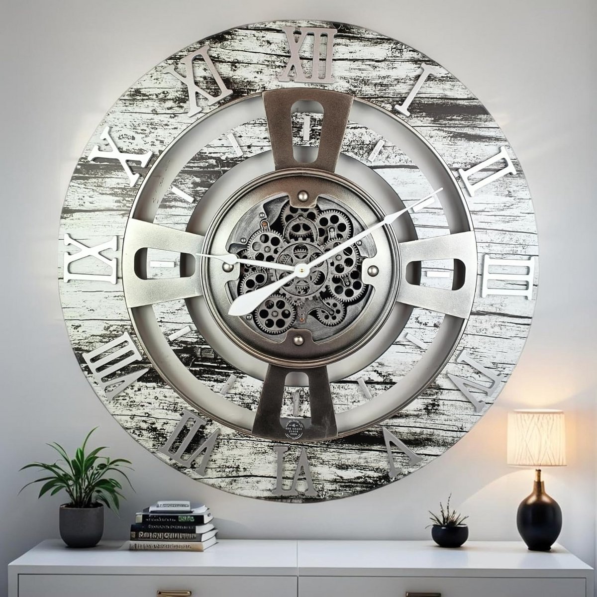 Grote Wandklok met Werkende Tandwielen Industrieel Vintage Design 90 cm