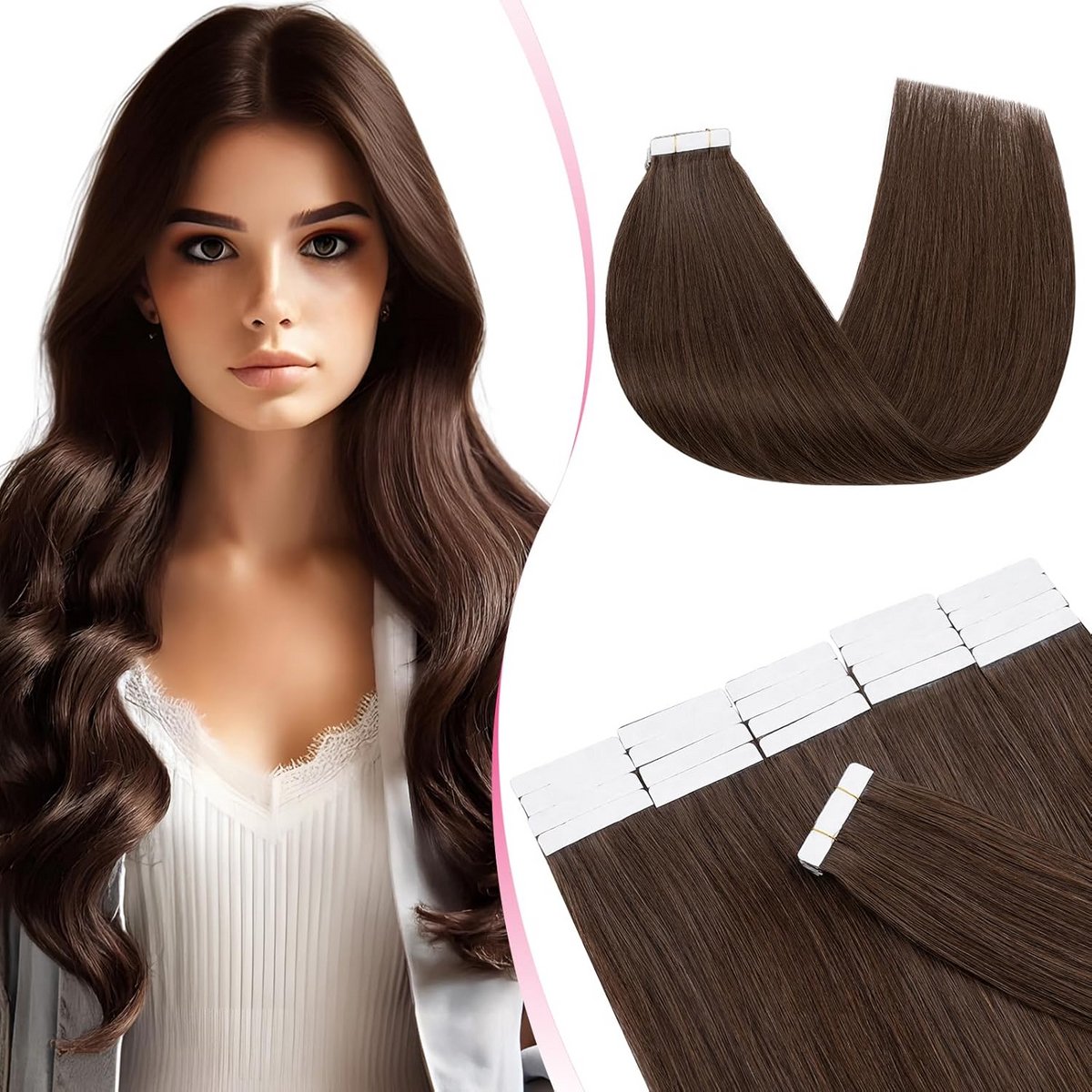 Zelfklevende Haarverlenging Echt Haar Tape-in 20 Stuks 35 cm Chocoladebruin