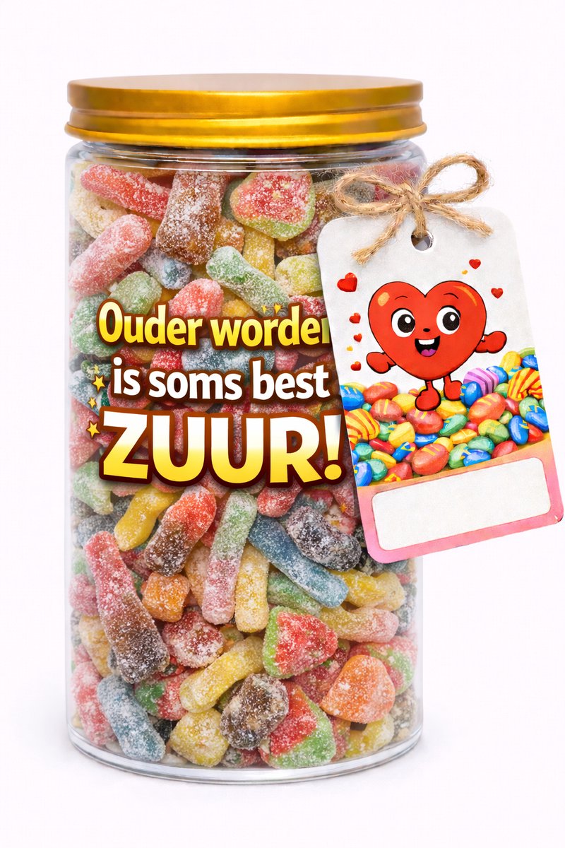 Luxe glazen Snoeppot – Ouder worden is soms best ZUUR!