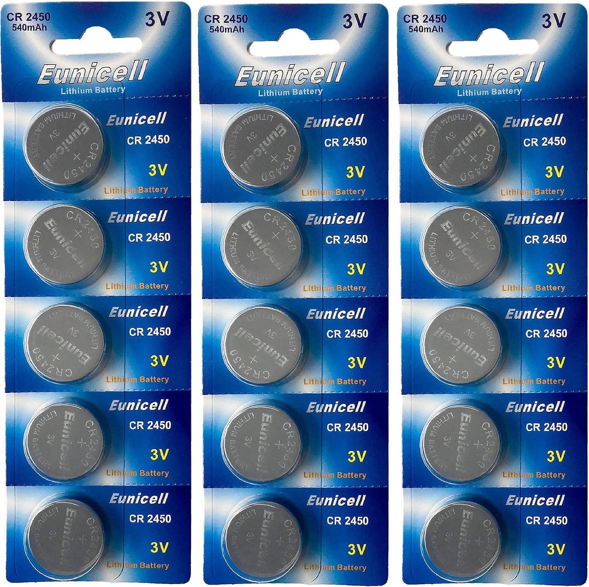 15 Stuks CR2450 Knoopcel Batterijen 3V Lithium 540 mAh - Set van 15 Wegwerpbatterijen