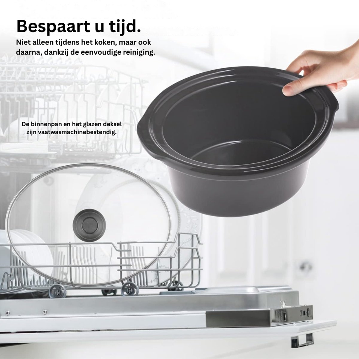 NBAP® Slowcooker met Timer - Keramische Binnenpan - Zilver - afbeelding 2