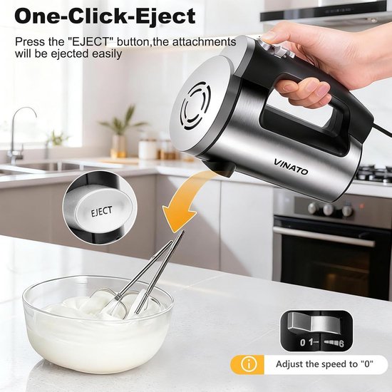 Elektrische Handmixer met 6 Snelheden en RVS Accessoires voor Beslag en Deeg van Merkloos — afbeelding 3