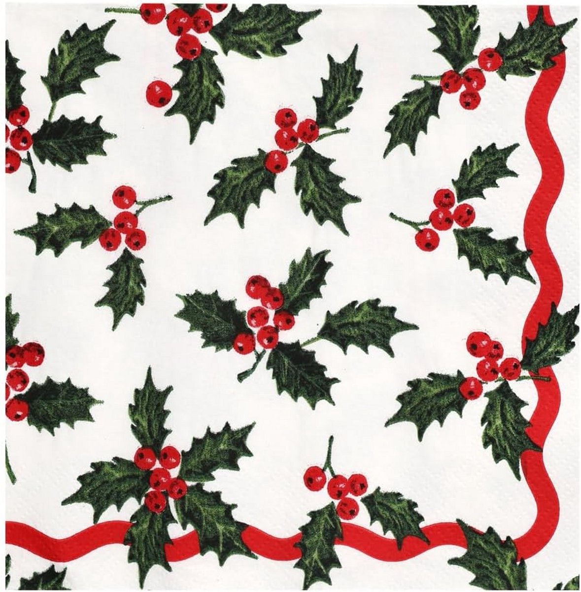 20 Wegwerpservetten Kerstmis met Wilde Hulstprint, Papier, Herbruikbaar voor Feestjes