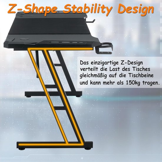 In Hoogte Verstelbare Gaming Tafel Zwart 120x60cm voor PC en Monitor van Merkloos — afbeelding 5