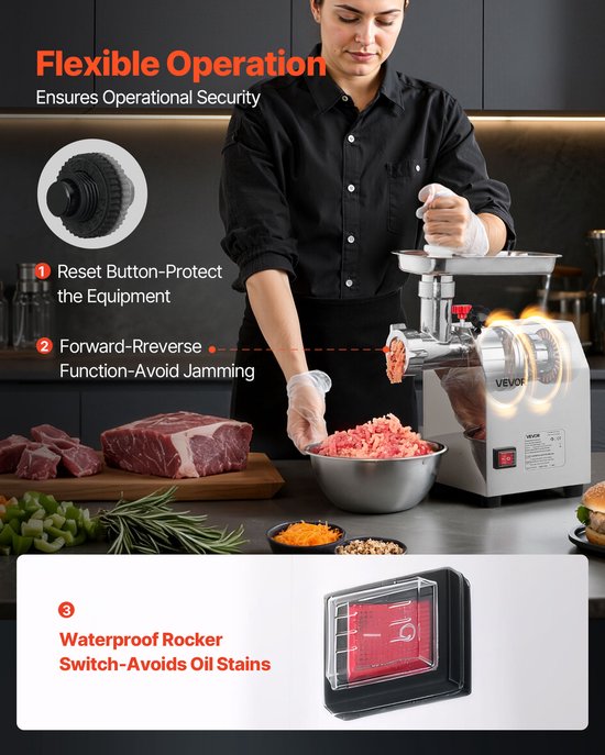 VEVOR CommerciëLe Elektrische Vleesmolen 2,04 KG/Min Worstmaker Keuken — afbeelding 5