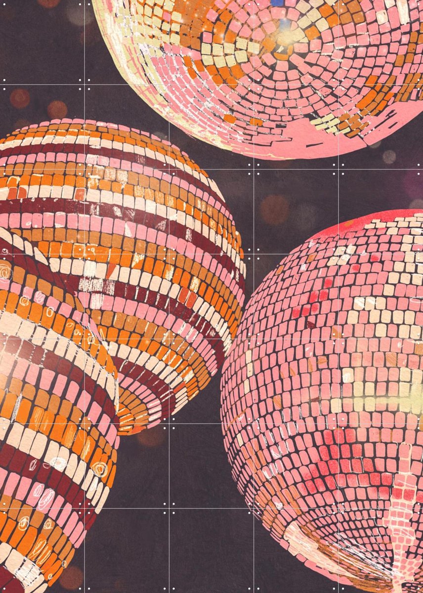 IXXI Disco balls, Gigi Rosado - 100 x 140 cm - Gratis ophangtool - Grote wanddecoratie en posters - Retro, Grafisch Ontwerp, Illustraties, Kleurrijk
