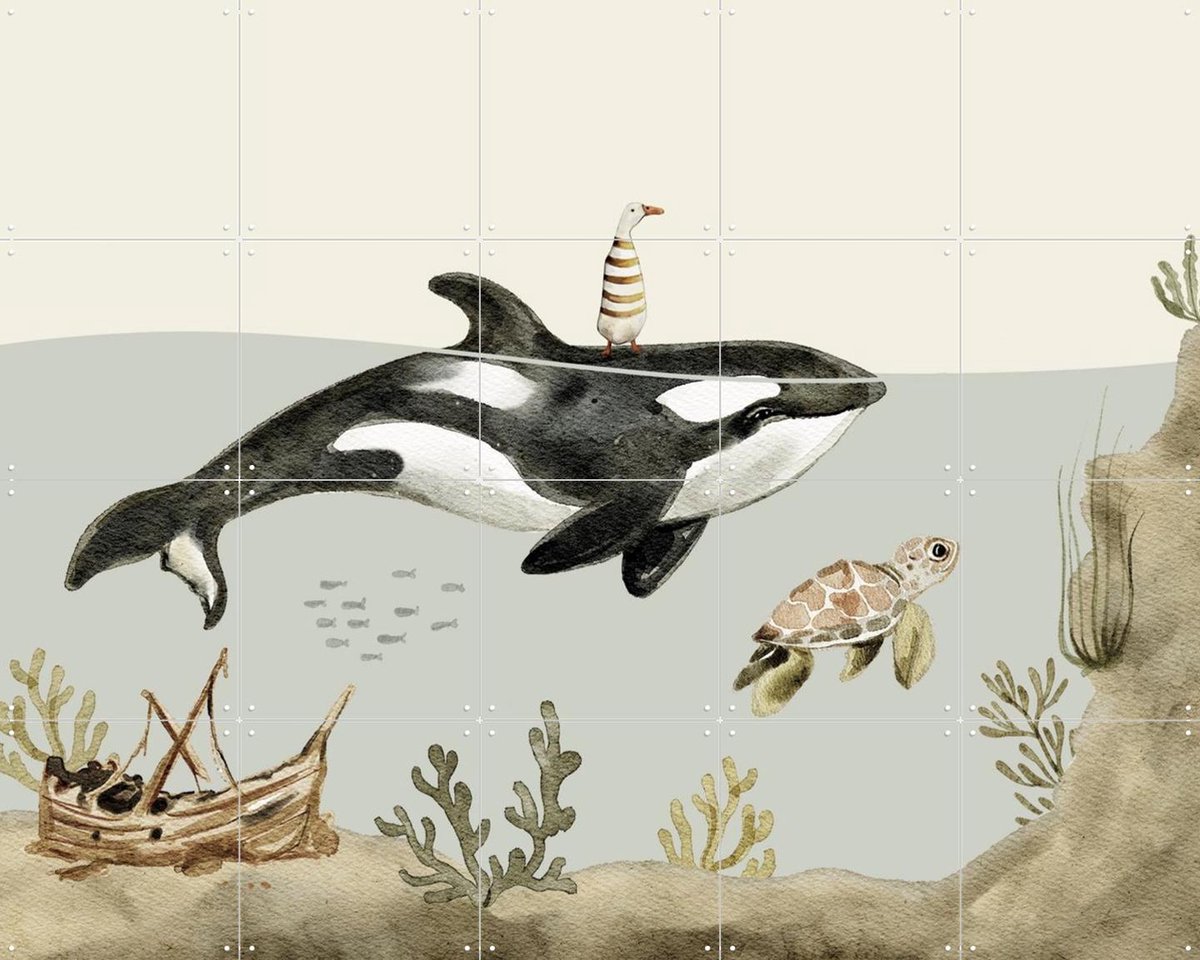 IXXI Orca Ocean, Irene Jelier - 100 x 80 cm - Gratis ophangtool - Grote wanddecoratie en posters - Illustraties, Kinderkamer, Kinderen, Natuur