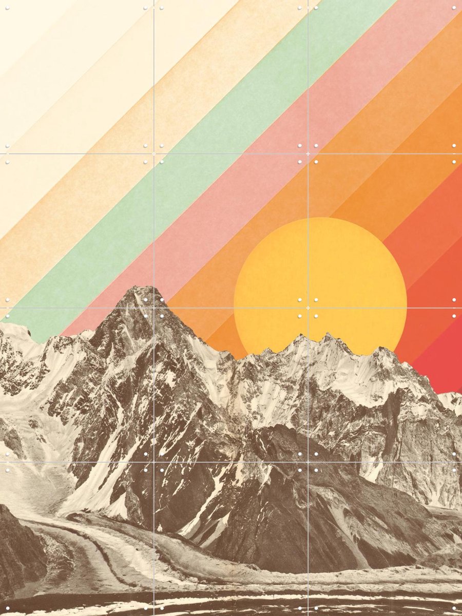 IXXI Mountainscape, Florent Bodart - 60 x 80 cm - Gratis ophangtool - Grote wanddecoratie en posters - Vintage, Speels, Kleurrijk, Illustraties,